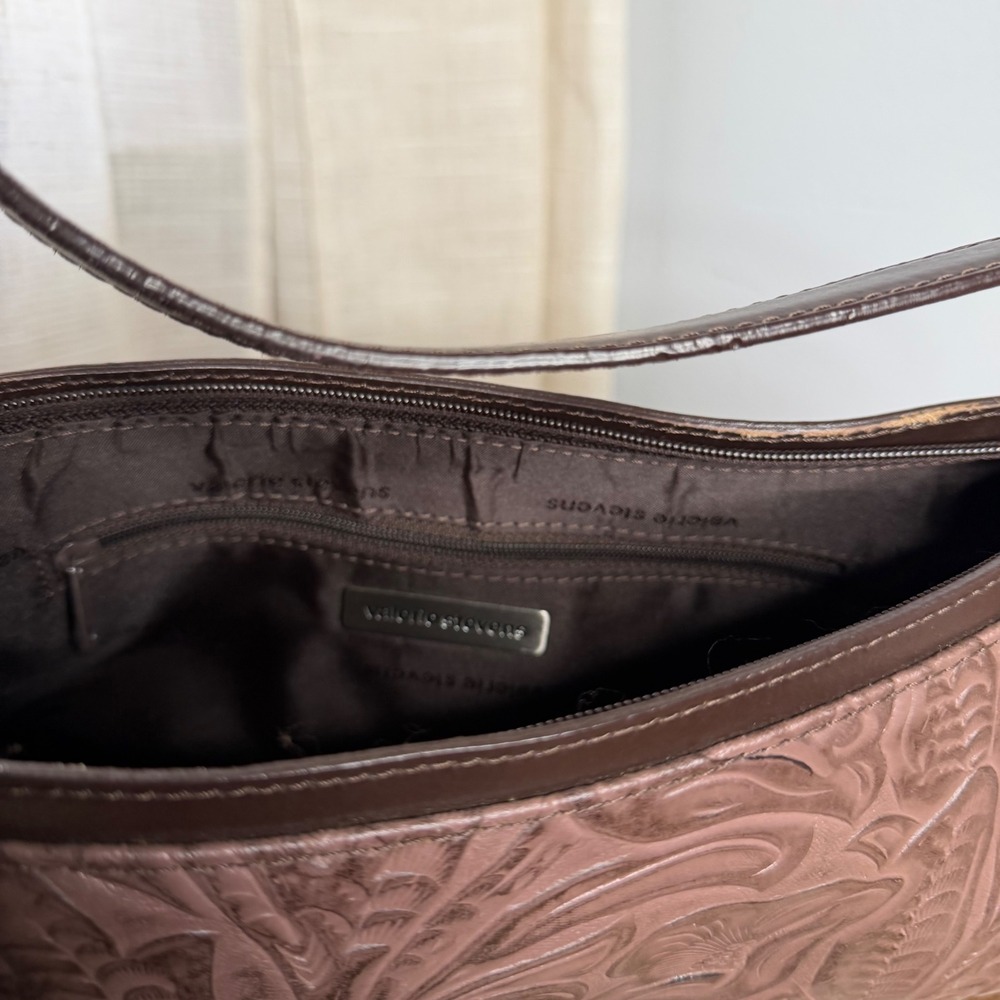 Vintage Valerie Stevens Baguette Purse Floral Embossed Tooled Leather Brown - Picture 8 of 10